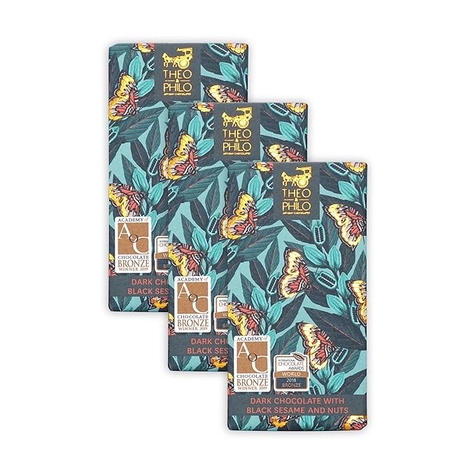 Theo &amp Philo Black Sesame 65% Dark Chocolate 3 Pack - Filipino Chocolate - Bean-to-Bar Direct Sourced Made at Origin Single Origin Woman Owned BIPOC Owned Award Winning - Vegan - Bundle