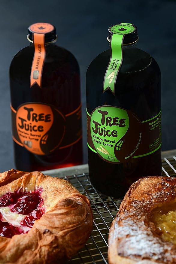 - Tree Juice Rye Whiskey Aged Barrel Maple Syrup™ Local Farm Made 12 oz Grade A Dark -