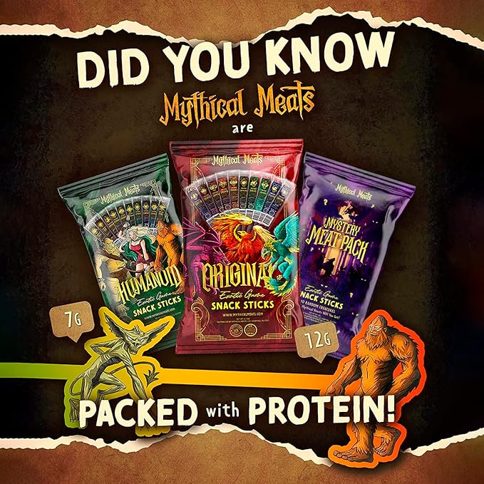 Mythical Meats Original Exotic Flavor Sampler Pack – 10 Exotic Game and Beef Snack Sticks – Dried &amp Dehydrated Meats Seasoned to Perfection – High Protein Snacks