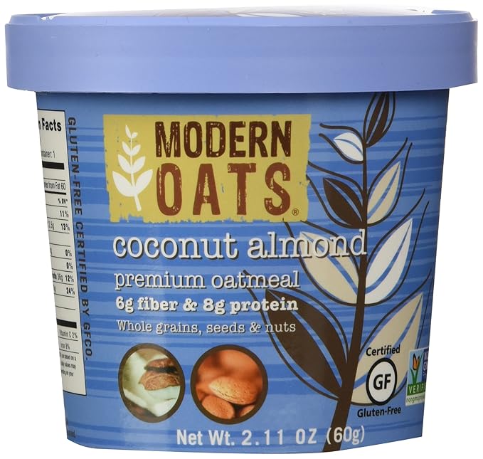 Modern Oats Coconut Almond Instant Oatmeal Cups with Lid Gluten-Free Vegan Non-GMO Oatmeal with Protein &amp Fiber Breakfast On the Go Whole Grain Oats with Shredded Coconut Almonds &amp Chia