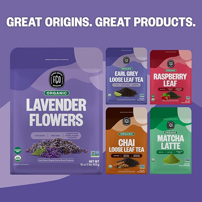 FGO Organic Dried Lavender Flowers Extra Grade Dried Buds Imported From France for Culinary or Sachet Bags 16oz Bulk Packaging May Vary (Pack of 1)