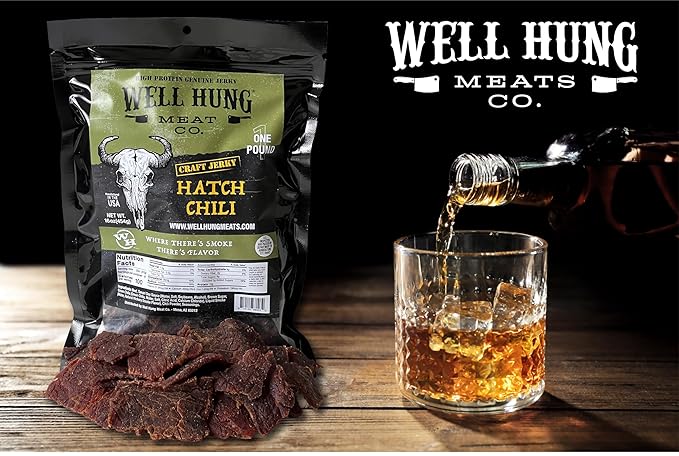 Well Hung Meats Hatch Chili Beef Jerky One Pound Resealable Craft Jerky Bag (16oz)