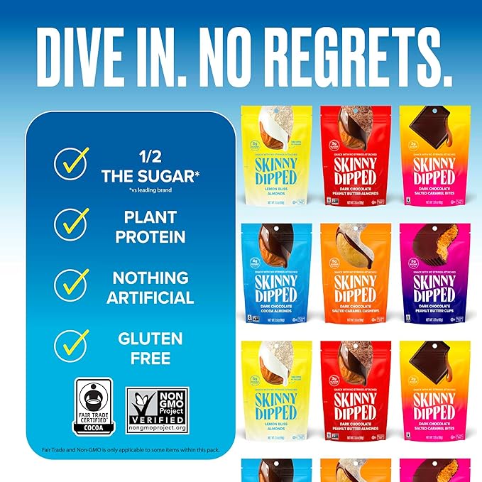 SkinnyDipped Faves Variety Pack Healthy Snack Plant Protein Gluten Free Pack of 6