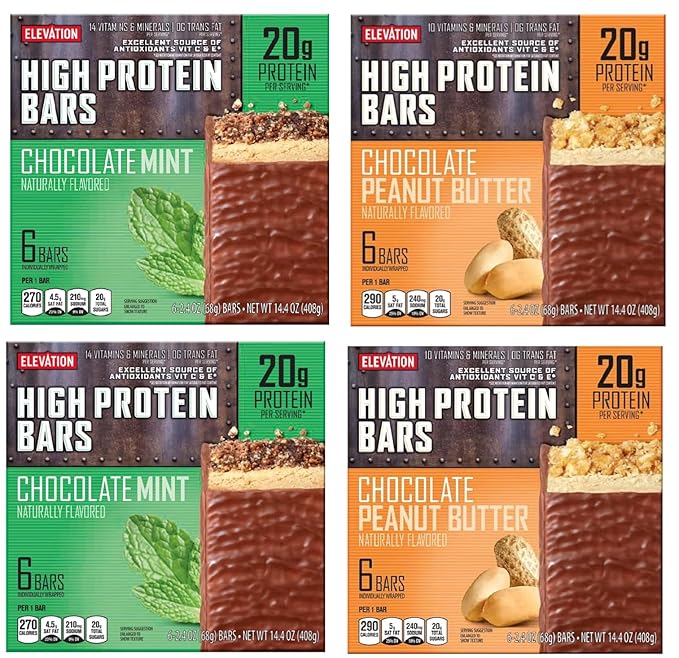 Millville Elevation Mint Chocolate and Chocolate Peanut Butter High Protein Bars 14.4oz 408g (Pack of Four)