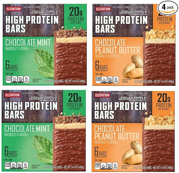 Millville Elevation Mint Chocolate and Chocolate Peanut Butter High Protein Bars 14.4oz 408g (Pack of Four)