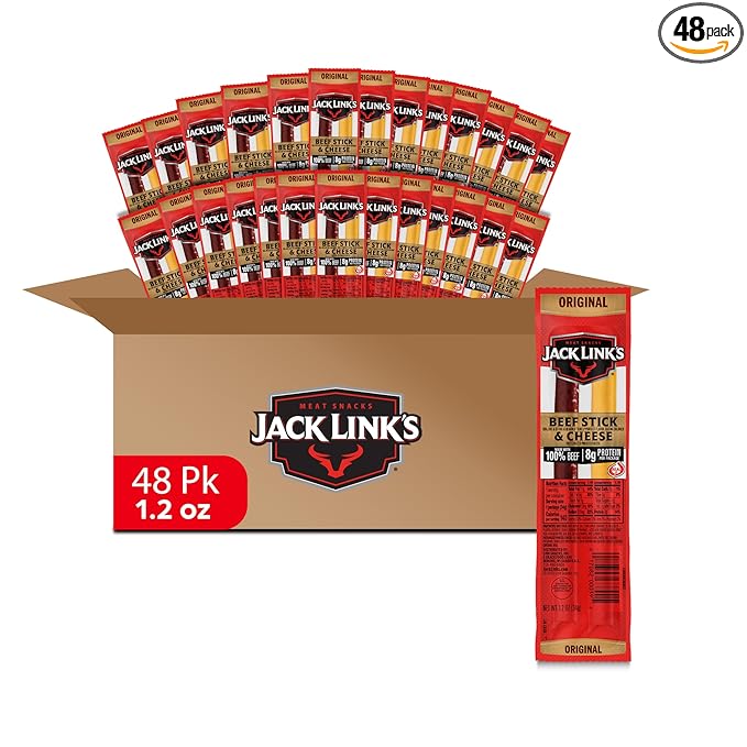 Jack Link's Original Beef &amp Cheese Combo Classic Snack Pack Made with 100% Beef and Real Wisconsin Cheese 8g protein Individually Wrapped Snacks - 1.2 Ounce (Pack of 48)