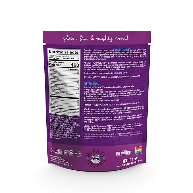 Mightylicious Vegan Brownie Mix 17.5 oz (Pack of 6)