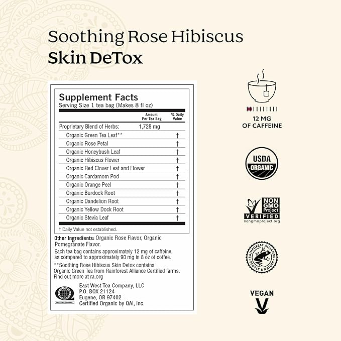 Yogi Tea Soothing Rose Hibiscus Skin DeTox Tea - 16 Tea Bags per Pack (6 Packs) - Organic DeTox Tea to Support Skin Health - Includes Green Tea Leaf Rose Petal Honeybush Leaf Hibiscus &amp More