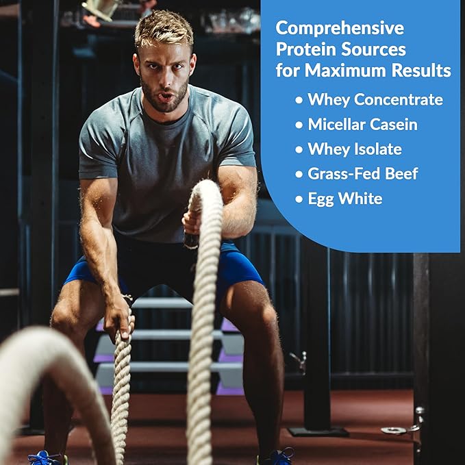 Granite Nutrition Protein Powder - Premium 5-Source Blend (Whey Casein Egg Grass-Fed Beef) for Lean Muscle and Recovery - Blueberry Muffin Flavor 30 Servings