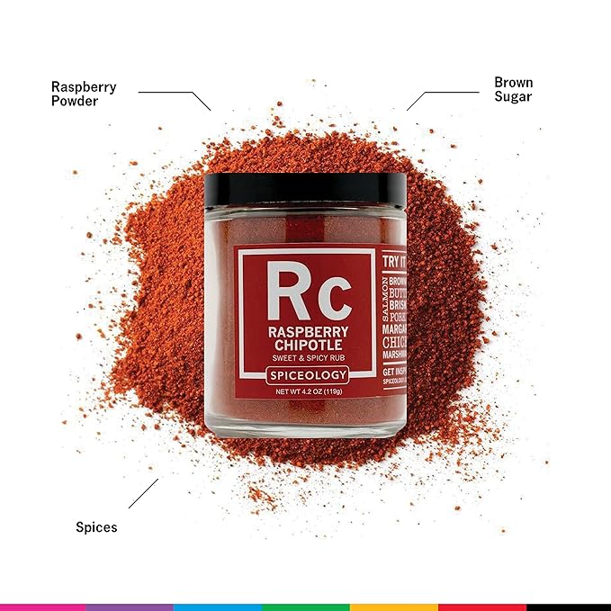 Spiceology - Raspberry Chipotle Sweet &amp Spicy All-Purpose BBQ Seasoning Spice Rub - Use on: Ribs Pork Bacon or Chicken - 4.2 oz