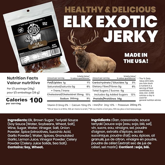 ELK JERKY - Premium Wild Game Meat - Rugged Outdoorsman Snack - Unique Hunter Gift for Men Dad - High Protein Meat Lover Present