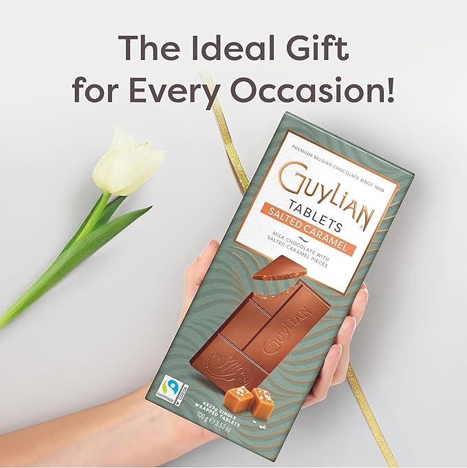 Easter Chocolate Candy Milk Chocolate Salted Caramel Bar by GuyLian 3.53oz Premium Belgian Gourmet Chocolate Easter Basket Stuffers for Adults Gifts (12 bars)