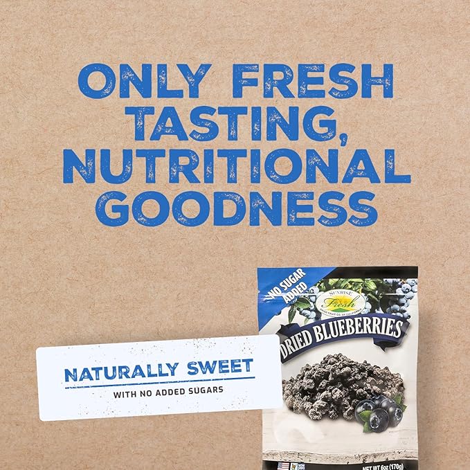 Sunrise Fresh Dried Blueberries 1lb. Bag - No Sugar Added Dehydrated Fruit for Baking Healthy Snack