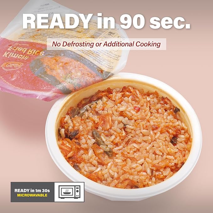 [KCHELIN] Microwaveable Korean Kimchi Fried Rice (Pack of 6) Korean Food Instant Quick &amp Delicious Shelf- Stable On-the-Go Meals 7.05 oz per Bowl