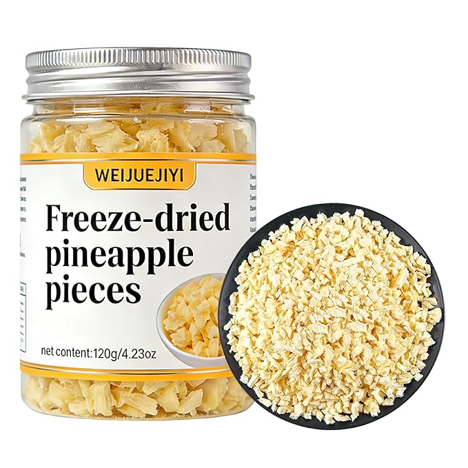Premium Freeze Dried Pineapple Chunks120g/4.23oz Natural No Sugar Added Crunchy SnackVeganGluten-FreeMade from Real Fruit Perfect for Yogurt Cereal &amp Healthy Snacking(3-5mm)