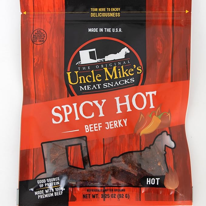 Uncle Mike's Beef Jerky Snacks - Gluten Free 2 Bags Tasty Spicy Hot Flavor