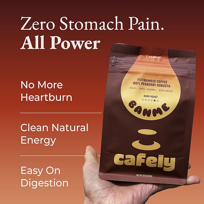 Cafely BanMe - Rare Peaberry Robusta Ground Vietnamese Coffee – Dark Roast High Caffeine (Rich &amp Intense) Full Body Low Acid Single Origin Direct Trade For Phin French Press Cold Brew 12