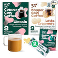 Copper Cow Coffee Pour Over Vietnamese Coffee Pouches + Sweetened Condensed Milk Creamers (8 Coffees &amp 8 Milk Creamers) | Classic Black Lattes No Refrigeration Needed Travel Friendly Ground Coff