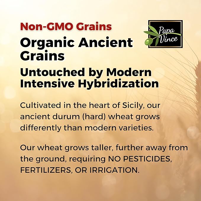Papa Vince Organic Whole Wheat Spaghetti Noodles – Made in Italy Non-Enriched No Folic Acid – Organic Ancient Grain Pasta Non-GMO Artisan Bronze Die Cut Slow Dried for Perfect Texture