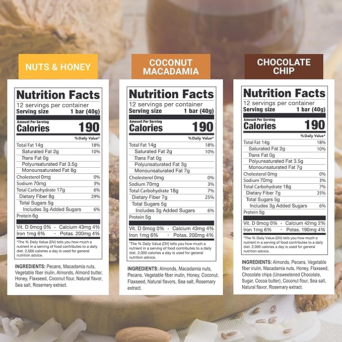 Prolon Fasting Bars | 5g Protein 7g Fiber | Keto-Friendly Gluten-Free Dairy-Free Plant-Based | Nutrition for Intermittent Fasting | Variety Pack | Nuts &amp Honey Chocolate Chip Coconut Macadam