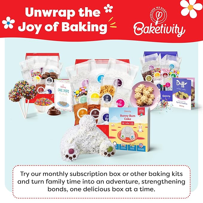 Baketivity Bunny Bum Cake - Kids Baking Kit with Premeasured Ingredients Step-by-Step Instructions STEM Lessons - Cake and Cupcake Decorating Kit for Kids - Cooking and Baking Kit - Best Easter Gift