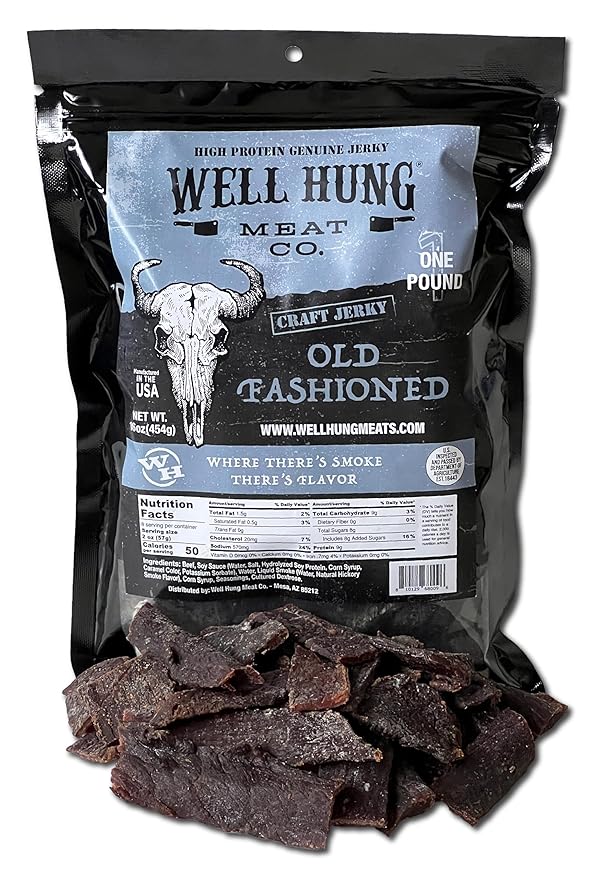 Well Hung Meats Old Fashioned Beef Jerky One Pound Resealable Craft Jerky Bag (16oz)