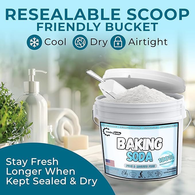 TradeGrade Pure Baking Soda Powder – 15 lb Bucket Sodium Bicarbonate Powder | Premium Food-Grade for Baking Bread Cookies &amp More | Baking Soda for Cleaning Natural Cleaner &amp Deodorizer