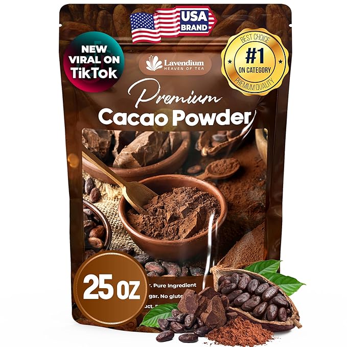 Lavendium 25oz (1.56 lbs) Cacao Powder 100% Natural &amp Pure Unsweetened Rich Chocolate Flavor Perfect for Baking &amp Smoothies No Additives No Gluten Vegan