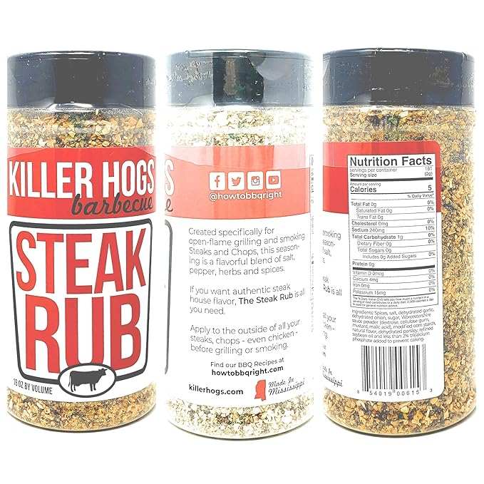 Killer Hogs Barbecue Rub Variety Pack - Hot BBQ Steak Rub A.P. Seasoning and Original BBQ Rub - Pack of 4 Bottles - 48 oz Total - Bulk Killer Hogs Barbecue Seasoning