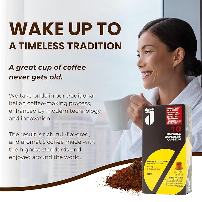 Danesi Caffe Italian Coffee Capsules - Medium Roast Espresso Coffee Pods for Home &amp Office Use - Premium Italian Oro Blend 100-Count Pack