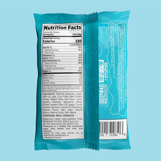 Redefine Foods Oatmeal Protein Pie SKIPPY Chocolate - 8 Count - 15g of Protein Per Serving - Non-GMO