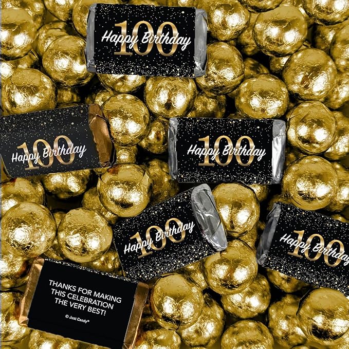 204 Pcs 100th Birthday Party Favors Milestone Elegant Assorted Wrapped Chocolate Miniatures and Milk Chocolate Gold Foil Ball Mix For Birthday Bulk Candy Candy Buffets Party Gifts DIY Favors &amp