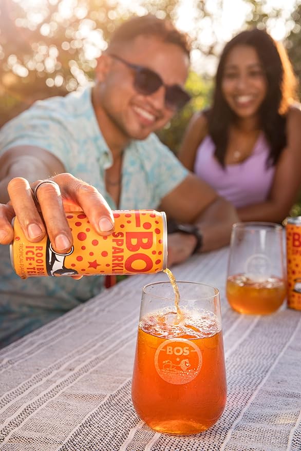 BOS Rooibos Iced Tea Sparkling Tropical | 24x (6x 10.1 oz Cans) | Organic Caffeine Free Naturally Sweet Antioxidant-Rich Herbal Red Rooibos Tea | From South Africa