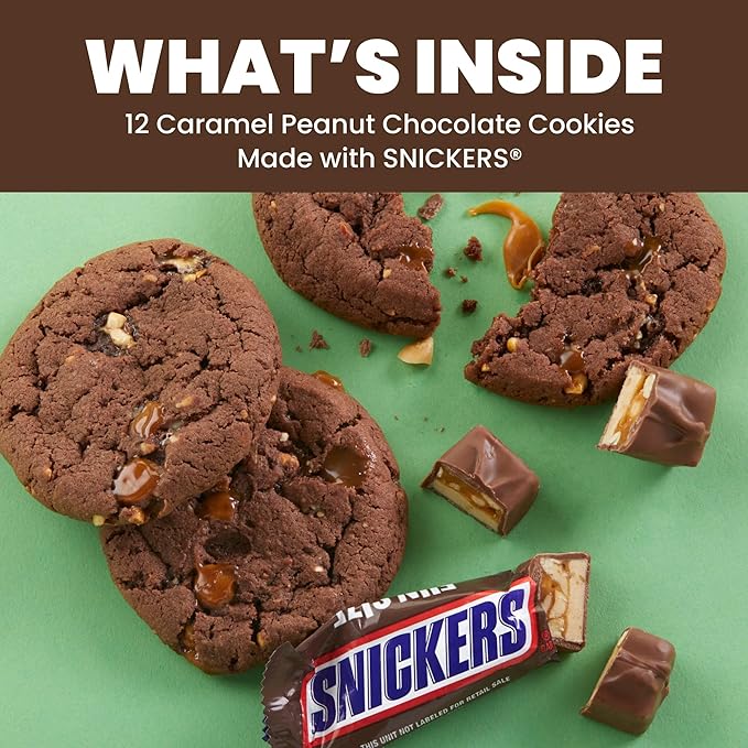 Cheryl's Cookies Caramel Peanut Chocolate Cookies with SNICKERS® Bar Pieces Kosher Signature Gift Box Individually Wrapped Gourmet Handmade Any Occasion Family Friends Loved Ones 12 count