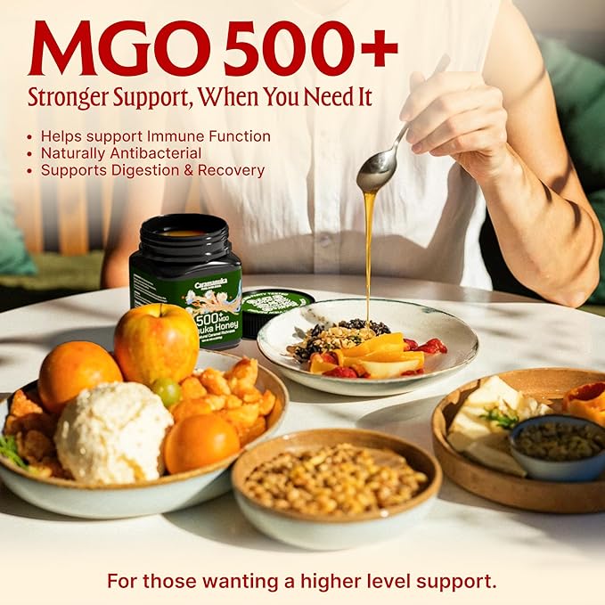 Caramanuka Manuka Honey MGO 500 – 100% Raw &amp Unfiltered Australian Honey Independently Lab-Tested for MGO &amp Glyphosate Bold Caramel Flavor 8.8 oz (250g)