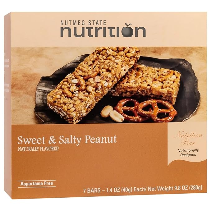 Nutmeg State Nutrition - High Protein Snack Bars 10g Protein 160 Calories Low Sodium 20g Carbs 2g Fiber 7 Servings Per Box (Sweet &amp Salty Peanut)