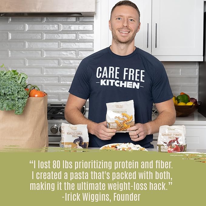 Care Free Kitchen Rotini Keto Pasta Noodles Variety 3-Pack (8 oz. Bags) Plain Sundried Tomato Roasted Garlic 20g High Protein Low Carb 2g Net Carbs 26g High Fiber