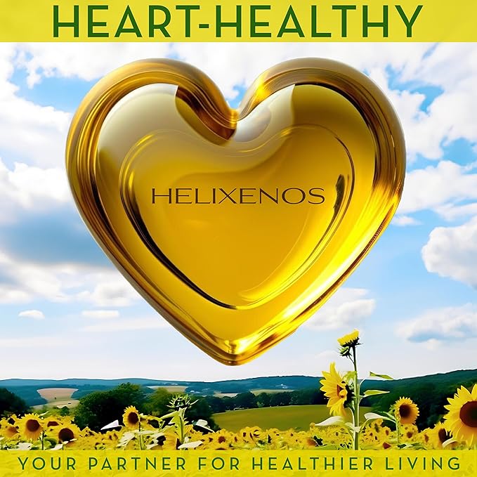 HELIXENOS High Oleic Sunflower Oil – Refined Deodorized &amp Winterized Non-GMO Gluten-Free Heart-Healthy Cooking Oil for Frying Baking Salad Dressing &amp Skincare (169 Fl Oz x3)