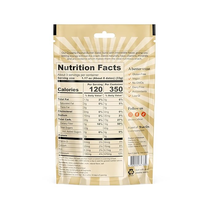 True Dates Creamy Peanut Butter 3.5 oz (Pack of 12)