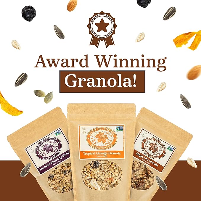 Maple Nut Kitchen Artisanal Variety Pack Granola Bites - Lavender Blueberry Tropical Orange Maple Nut Granola | 10 oz Each | Gluten-Free Vegan Delicious Breakfast Treats | 3-Pack