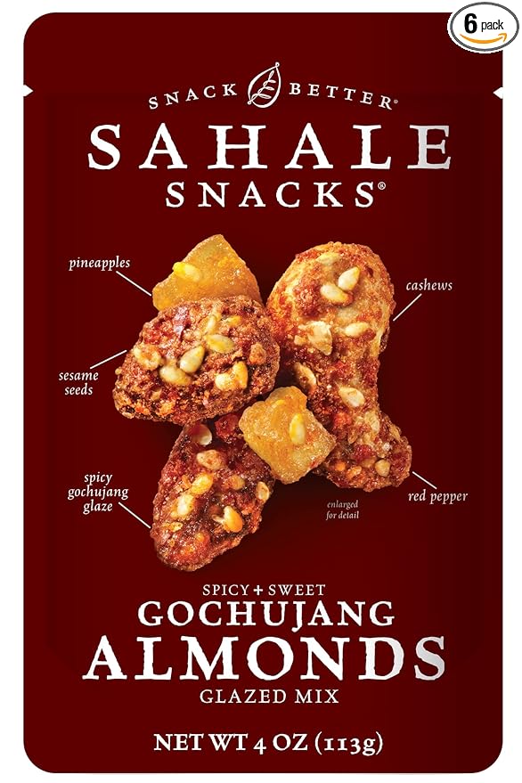 Sahale Snacks Gochujang Almonds Glazed Mix Kosher Gluten Free 4 Ounce (Pack of 6)