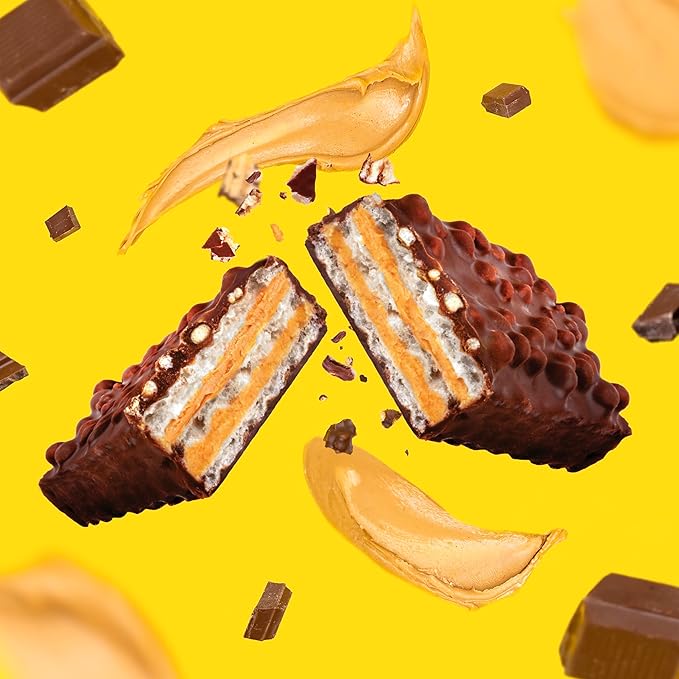 FITCRUNCH Wafer Protein Bars 16g of Protein &amp 3g of Sugar (9 Bars Chocolate Peanut Butter)