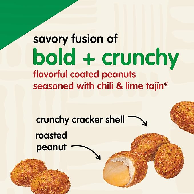 Snak Club Tajin Crunchy Peanuts Nuts with Chili and Lime Seasoning Mild No Artificial Colors or Flavors 4 oz Resealable Bags 6 Pack