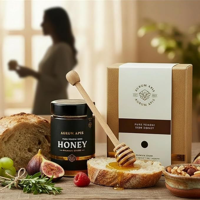 Aurum Apis Raw Yemeni Sidr Honey 100% Raw Unfiltered Pure Honey Hand Harvested Organic Honey Non-GMO Unprocessed Certified Organic Honey from Sidr Tree Blossoms Rich Flavor &amp Aroma Honey Jar