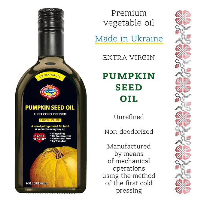 Pumpkin Seed Oil 11.83 OZ - Pure Extra Virgin Unrefined Cold Pressed Vegetable Oil for Cooking