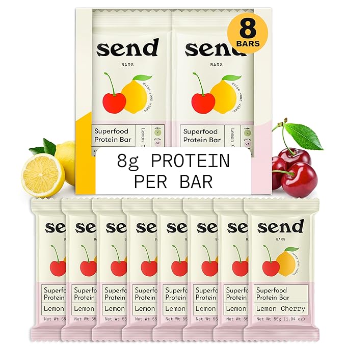 Send Bars Plant-Based Vegan Healthy Protein Bars With Greens (Lemon Cherry 8 Bars) – Only Real Ingredients Zero Added Sugar Gluten-Free Dairy-Free