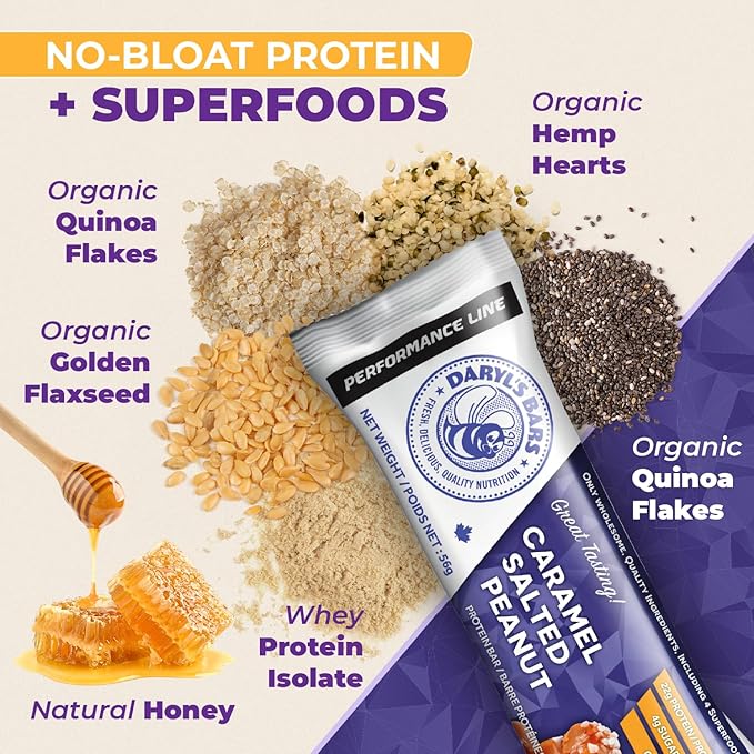 Daryl's Bars Caramel Salted Peanut On the Go Whey Protein Bars Gluten Free 22gr of Protein Snack Meal Replacement Pack of 1