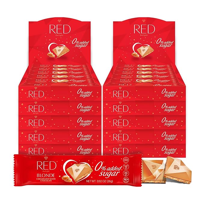 RED Delight®™ Blonde Caramelized White Chocolate 12 Count Box of Grab N Go Travel Size Bars (0.92 Ounces Each) (10 Boxes - Total of 120 Bars)