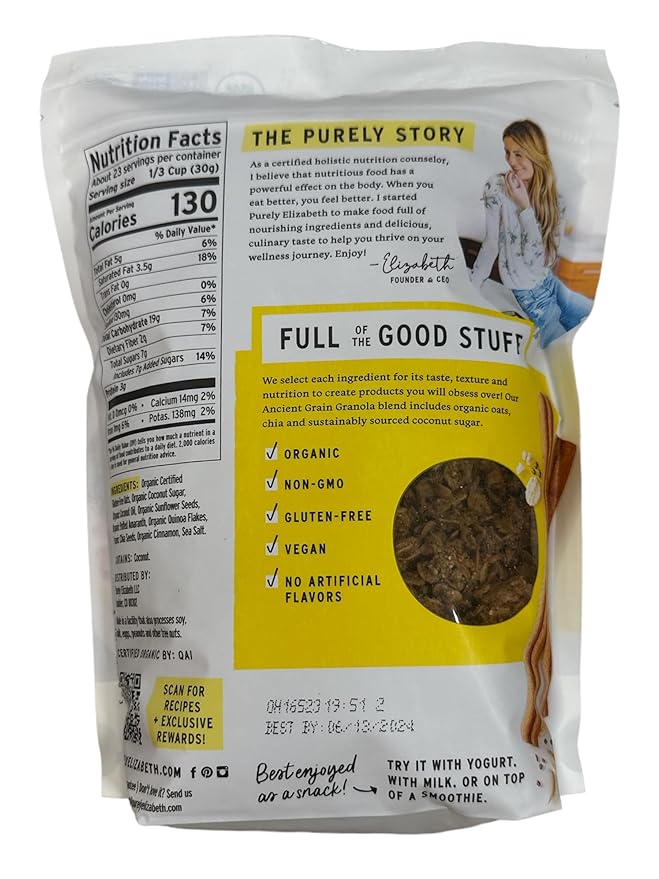 Purely Elizabeth Organic Original Salty-Sweet Ancient Grain Granola Gluten-Free Non-GMO (1 Ct 24oz Bag) + Logic Dealz Zip Loc Baggie-To-Go