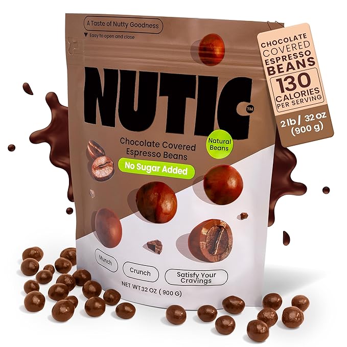 Nutic Gourmet Sugar Free Chocolate Covered Espresso Beans - 2LB Bulk Chocolate Espresso Candy Chocolate Coffee Beans - Irresistible Rich &amp Energizing Treat - (Pack of 1)